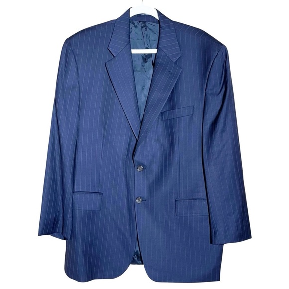 Chaps Ralph Lauren Men’s 44R Navy Blue Pinstripe Blazer Wool Cashmere Two Button - Picture 1 of 11